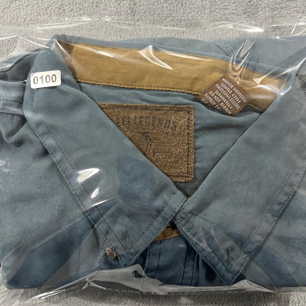 Reel Legends Mens XL Faux Suede Long Sleeve Button Down Shirt Blue Gray Outdoor - Picture 10 of 10